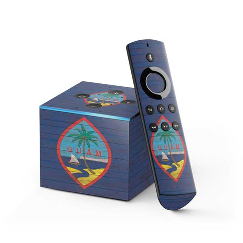 Guam Flag Dark Wood Fire TV Cube Skin